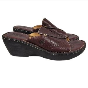 Born Pebble Leather Platform Slide Sandals Brown Size 8